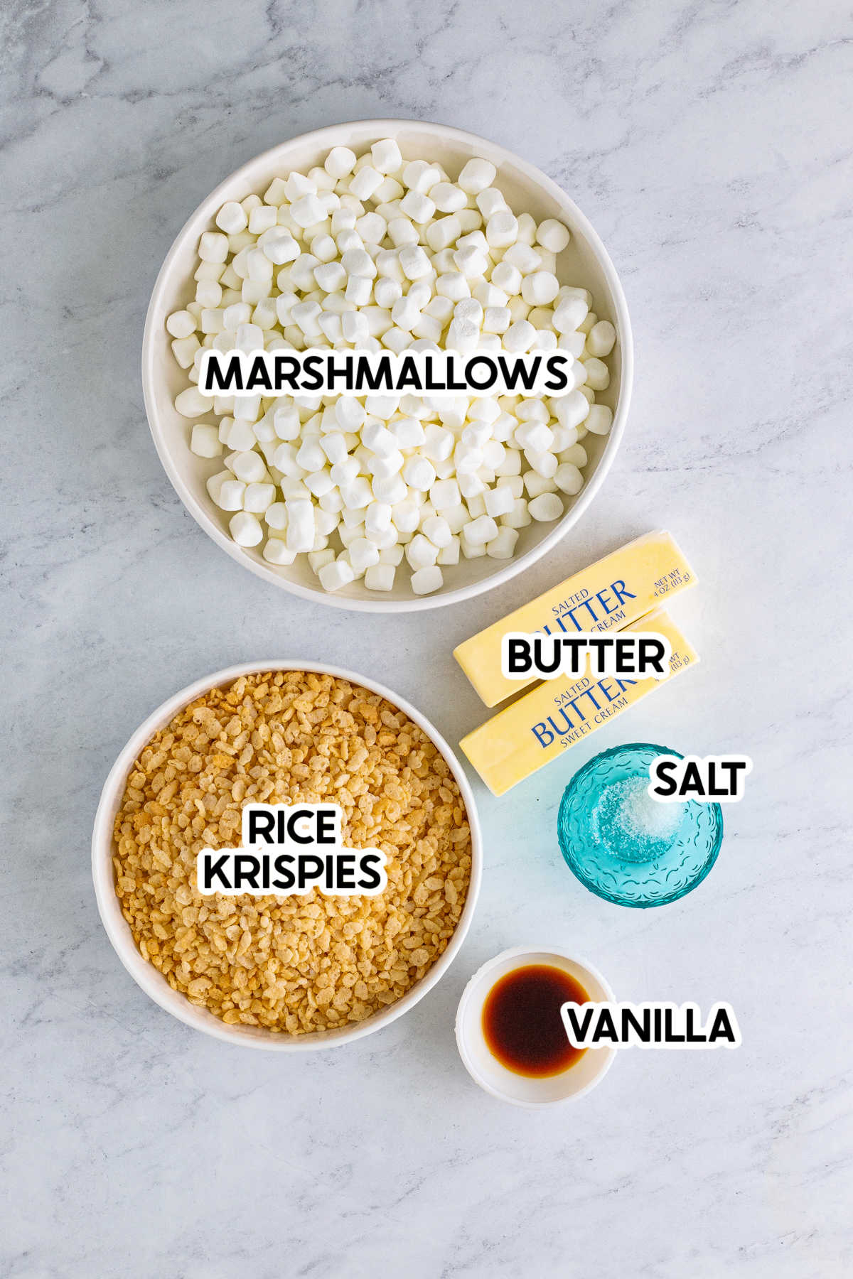 ingredients in the best rice krispie treats with labels