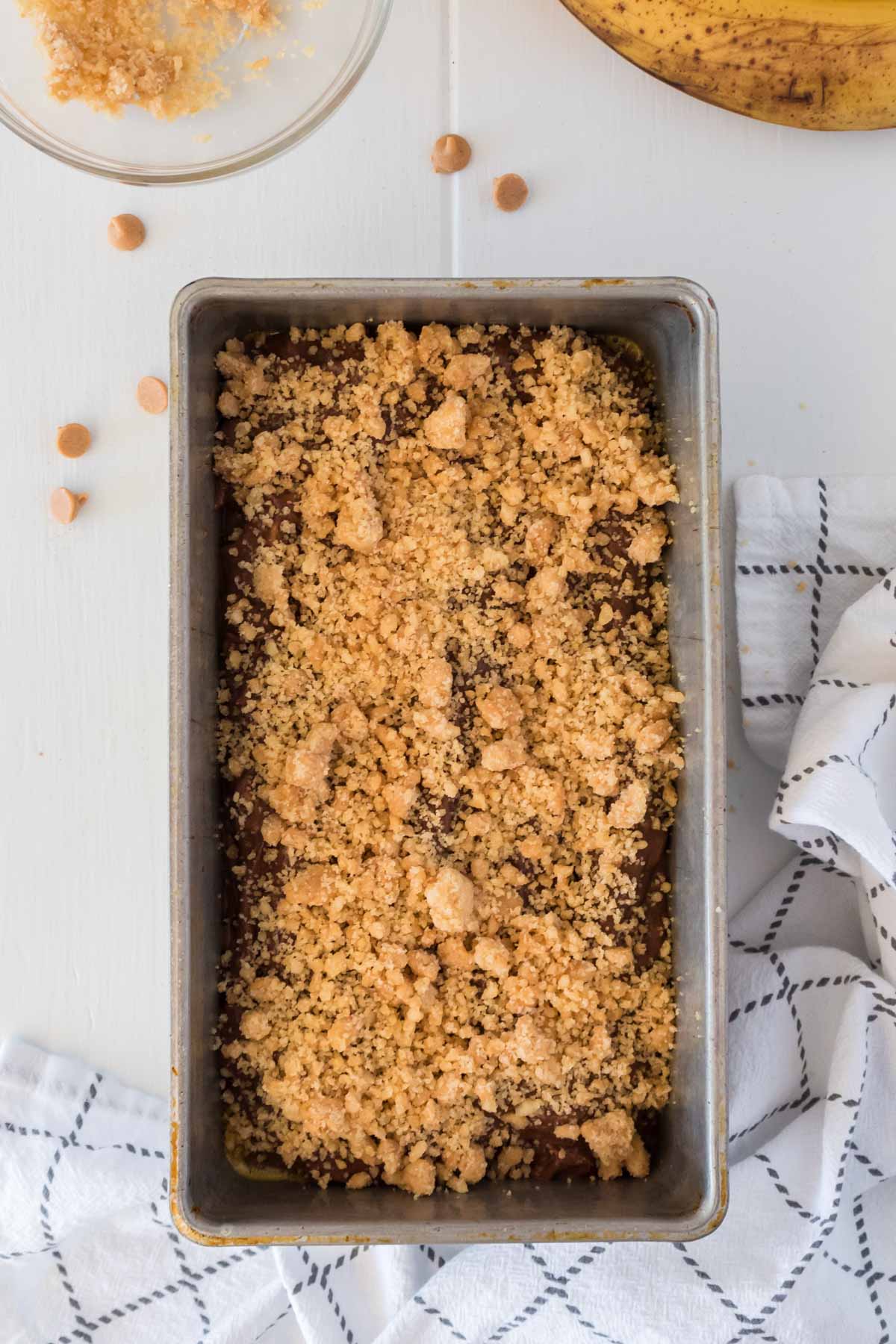 metal pan with chocolate banana bread batter