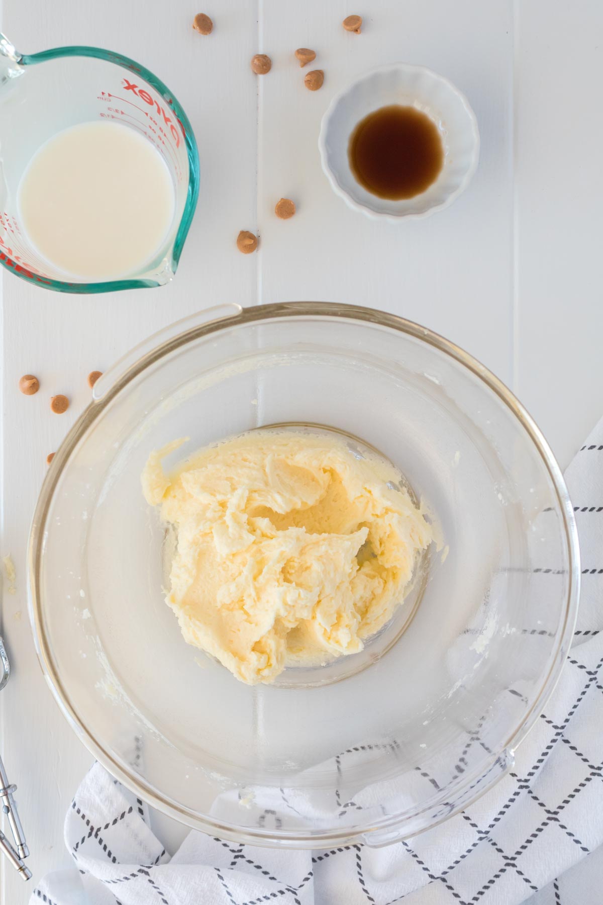 glass bowl with creamed butter and sugar