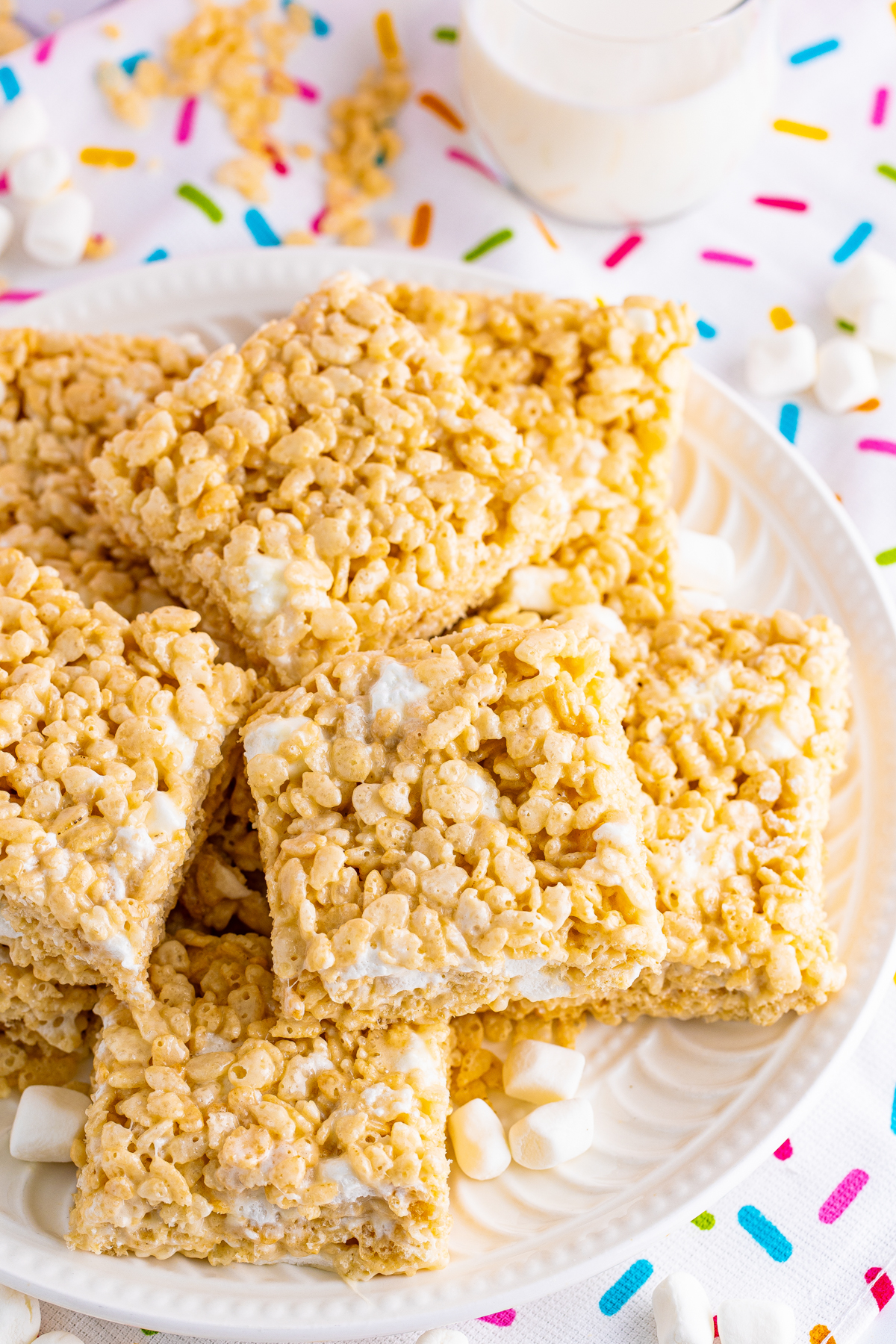 plate filled with the best rice krispie treats 