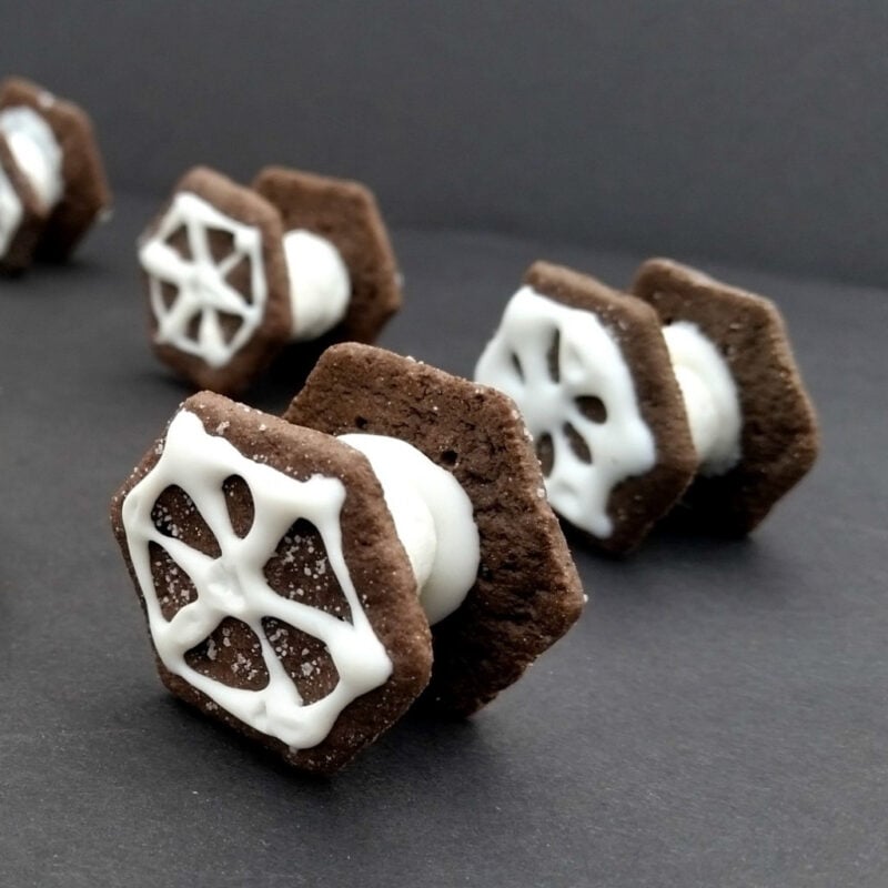 chocolate and marshmallow tie fighter cookies