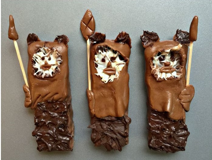granola bars decorated to look like ewoks