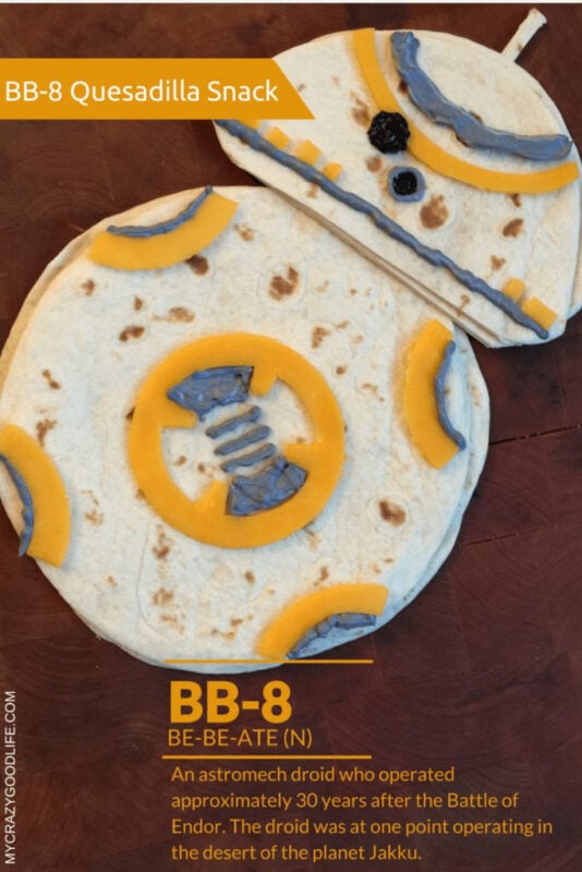 quesadilla with cheese and beans that looks like BB8