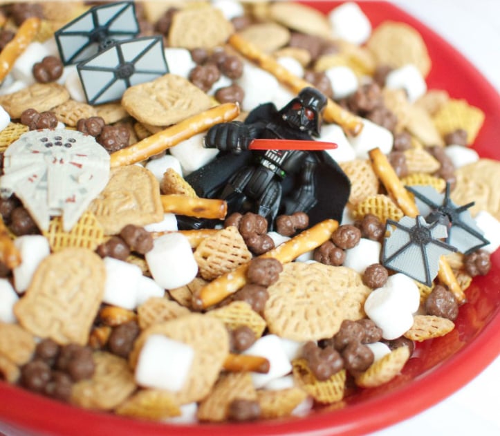 red bowl of star wars snack mix