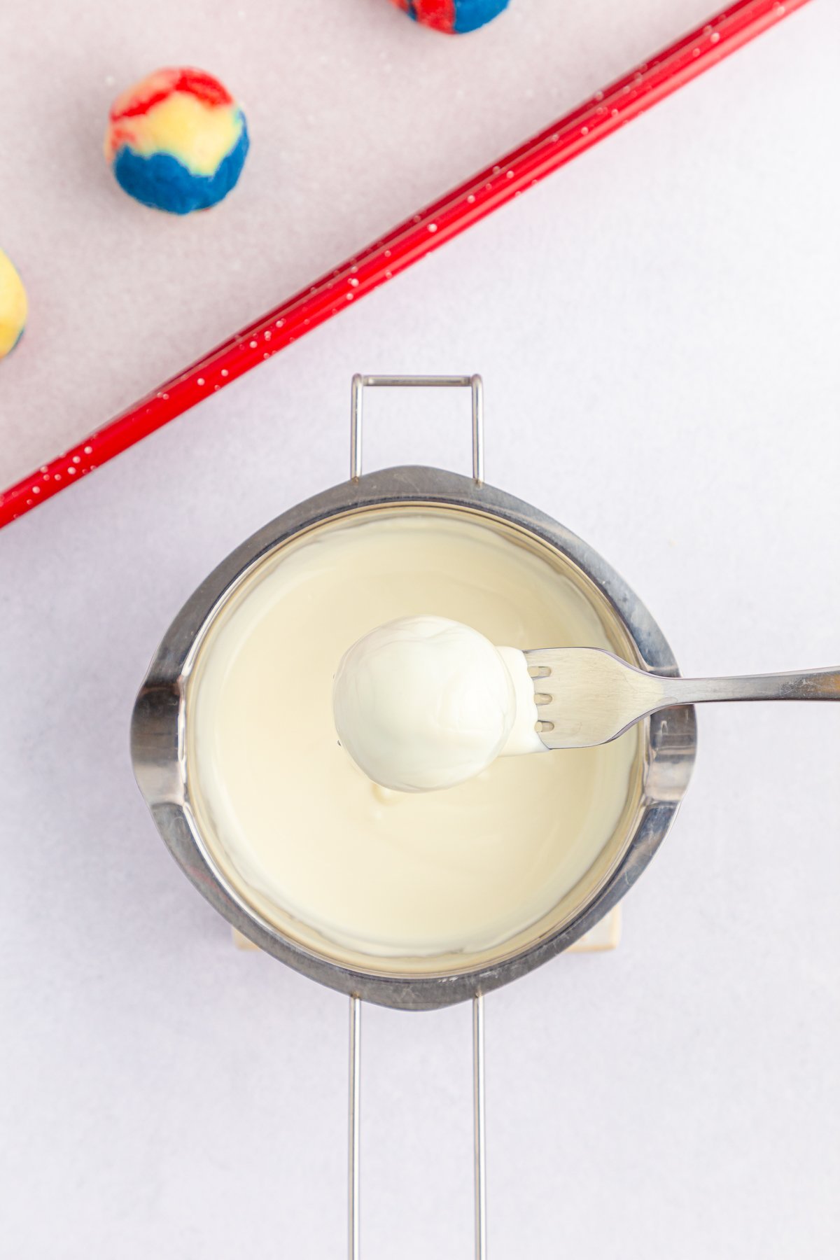 cake ball dipped in white chocolate