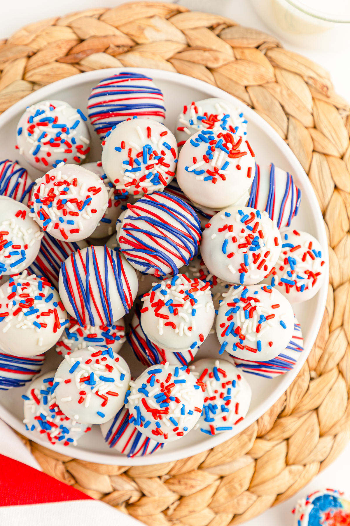 plate full of patriotic cake balls