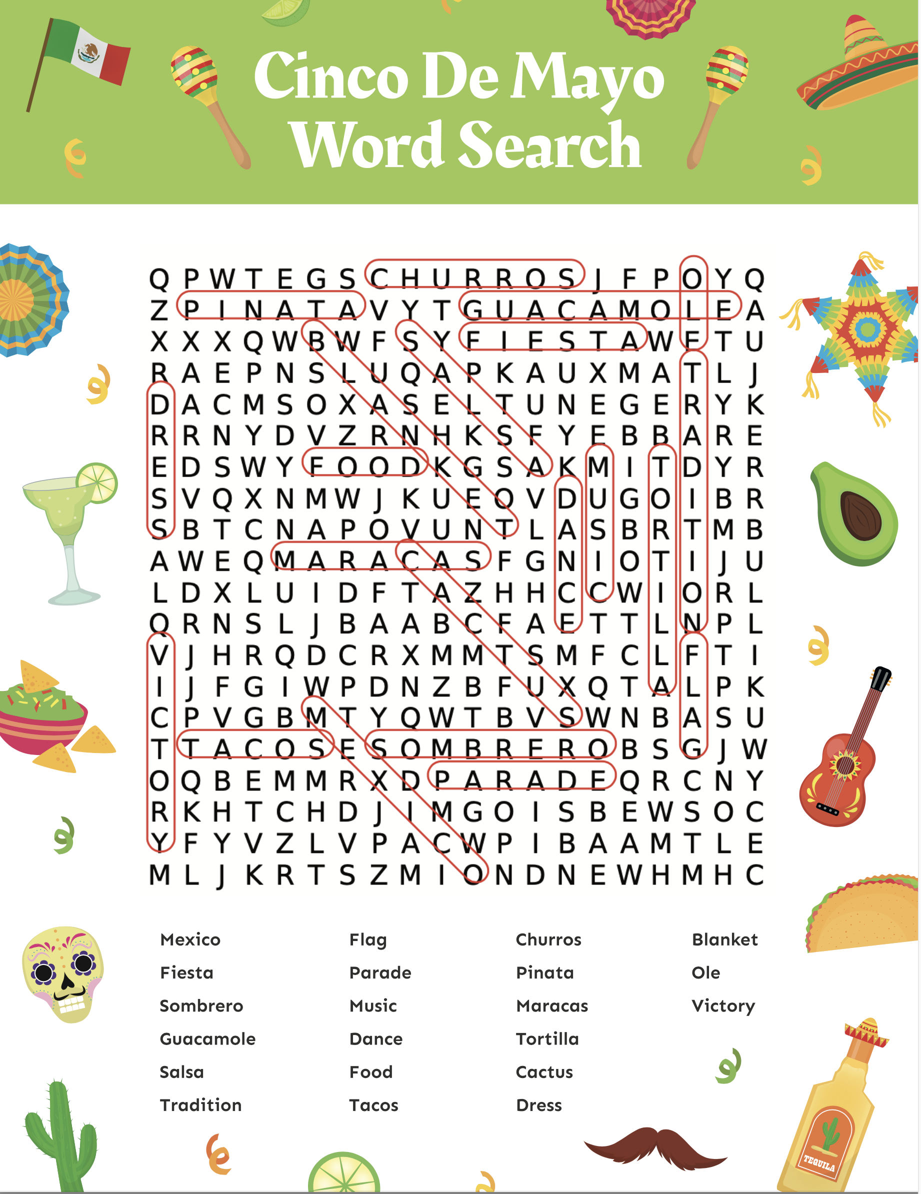 cinco de mayo word search answer key