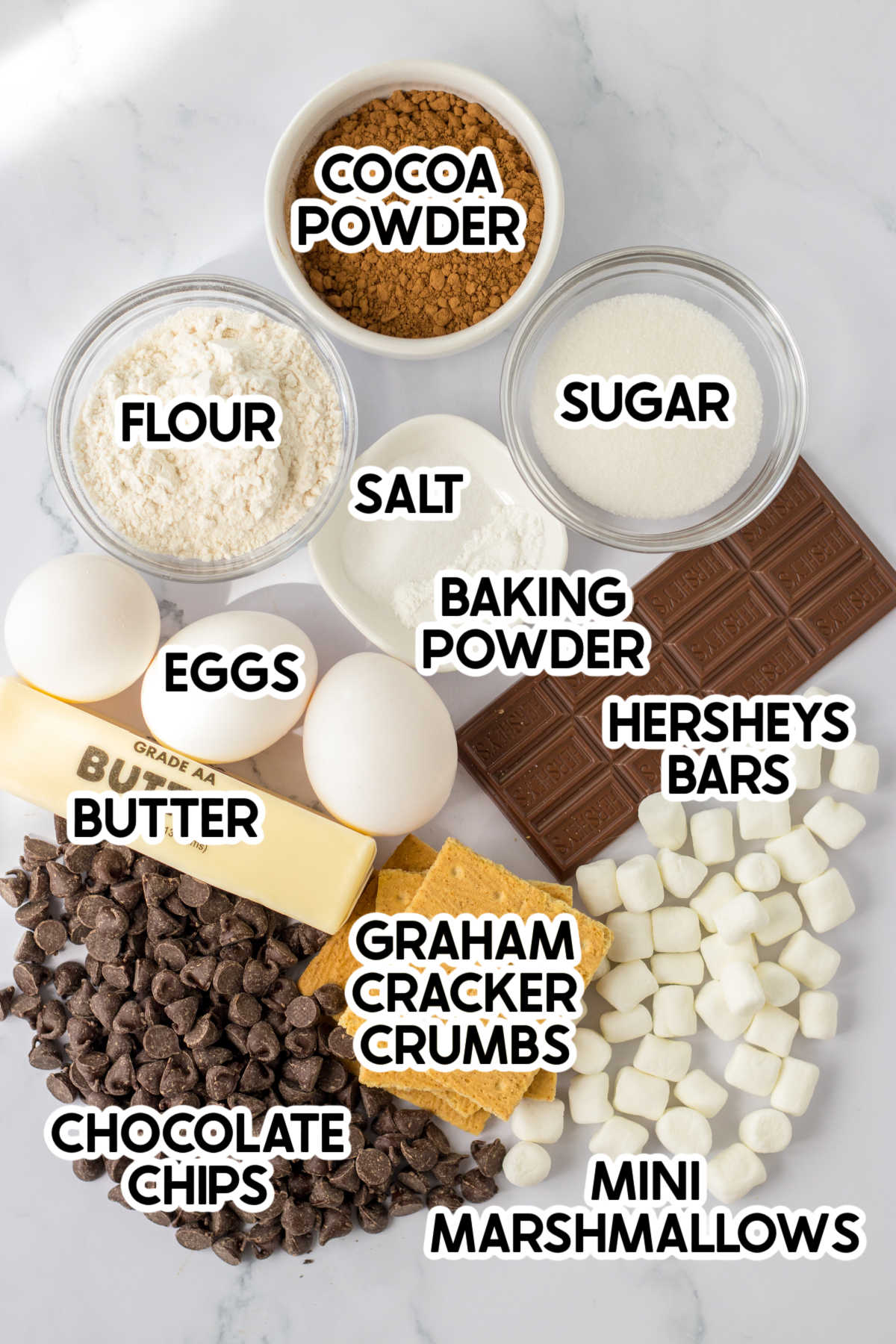 ingredients in a s'mores brownie pie