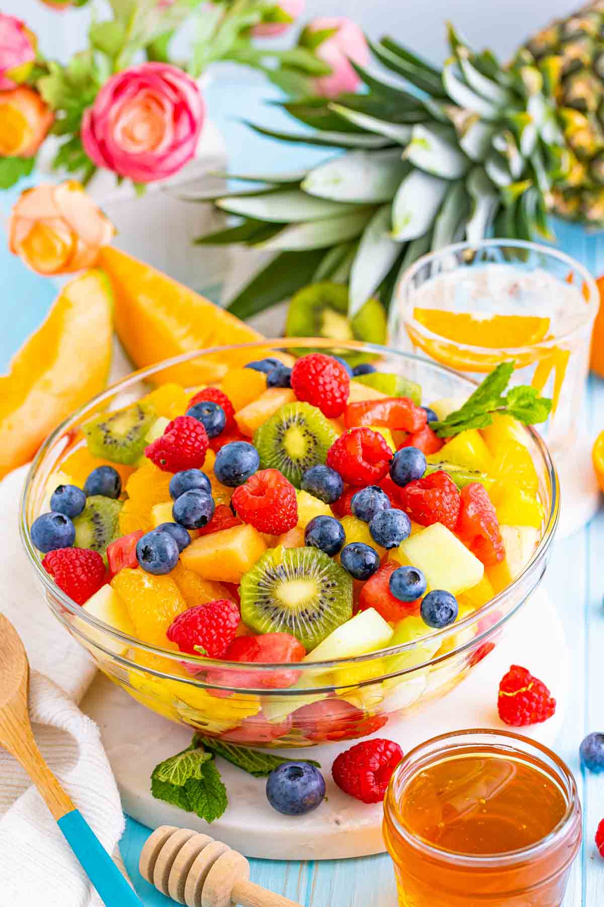 fruit salad with tropical props