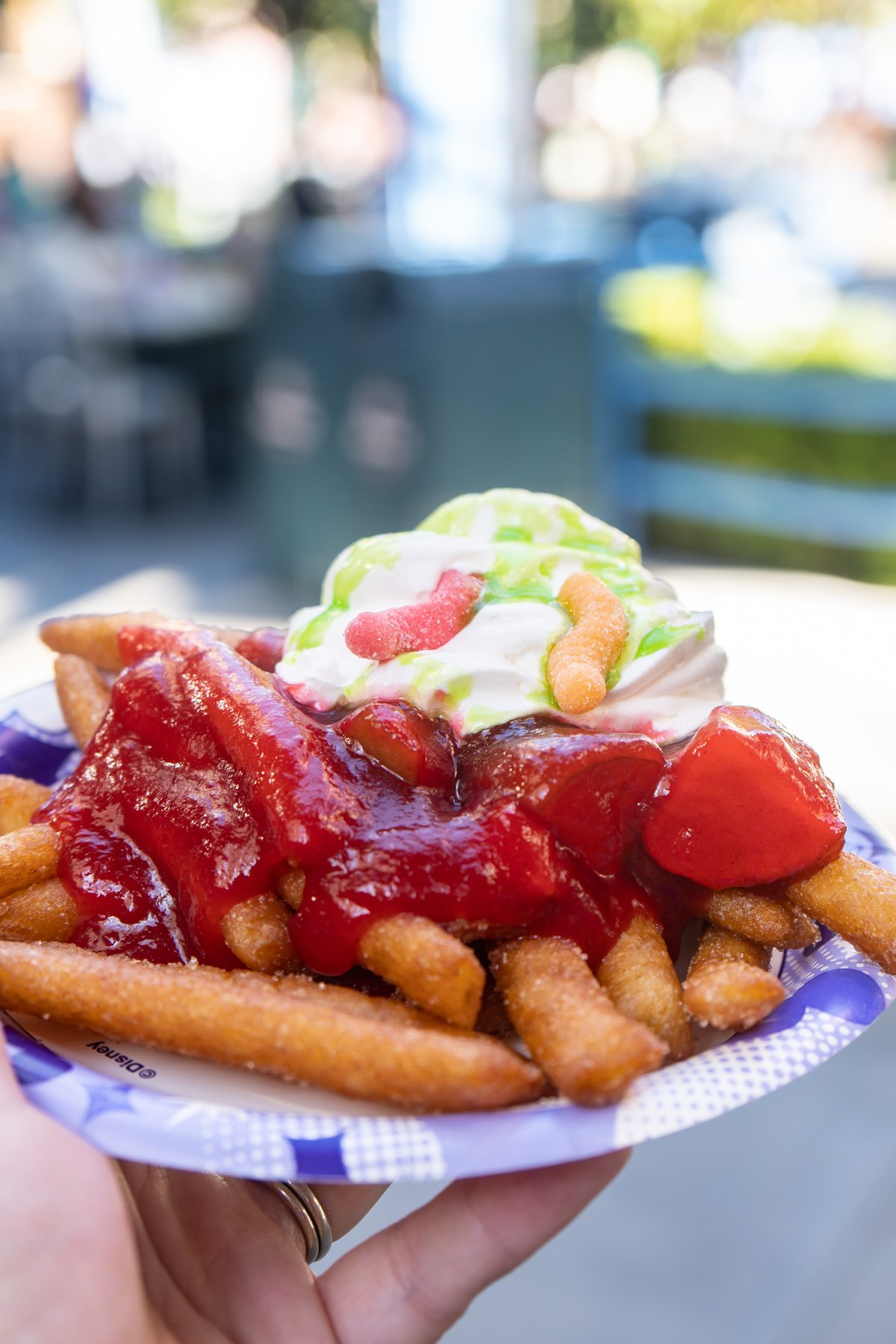 funnel cake fries with candy apple sauce