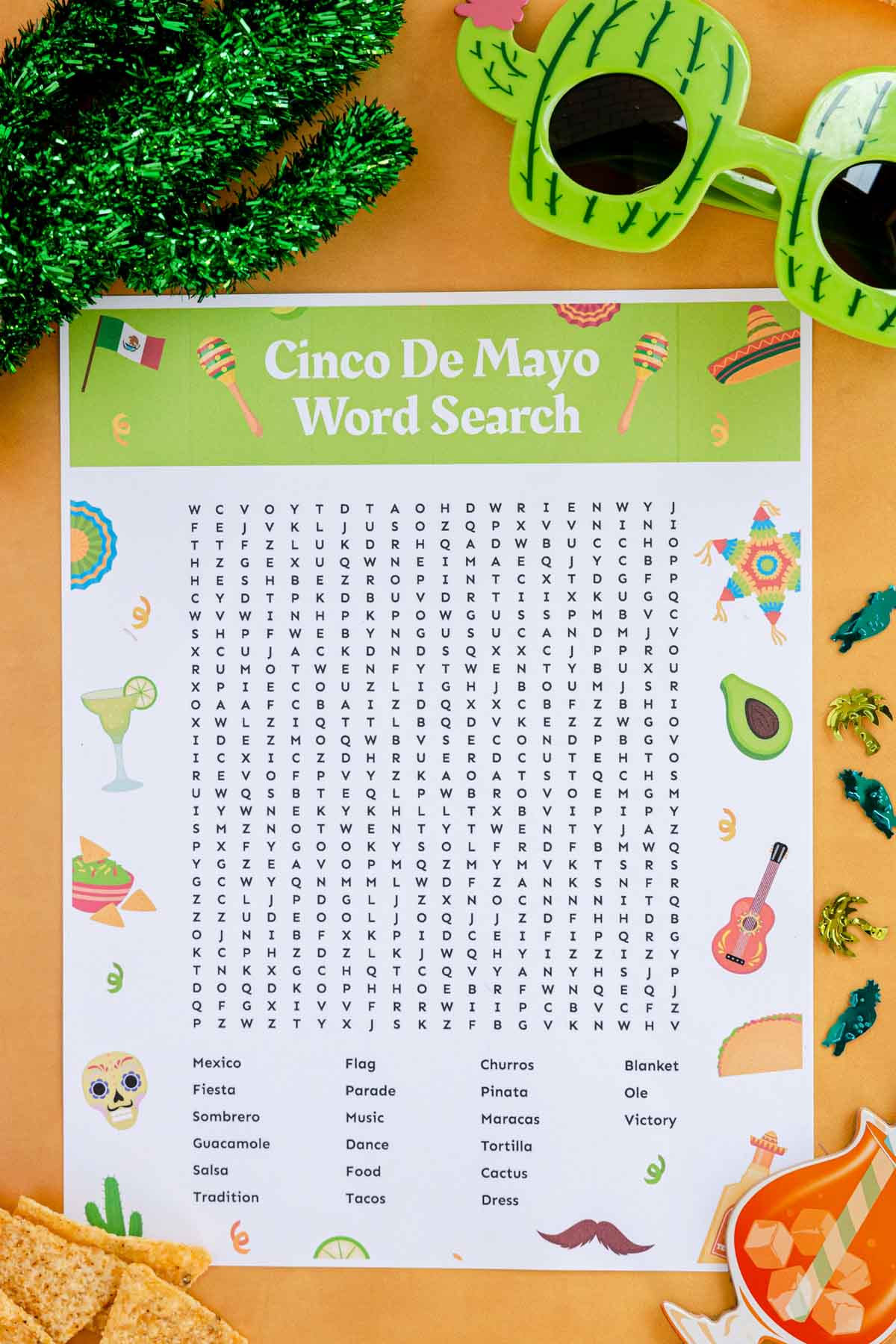 printed out Cinco De Mayo word search free printable
