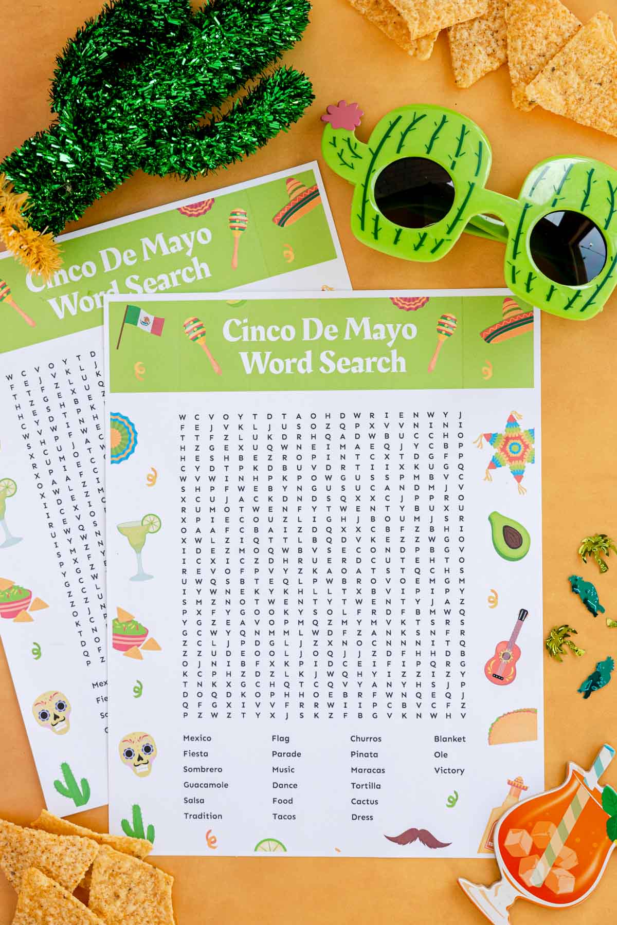 printed out Cinco De Mayo word search free printable sheet