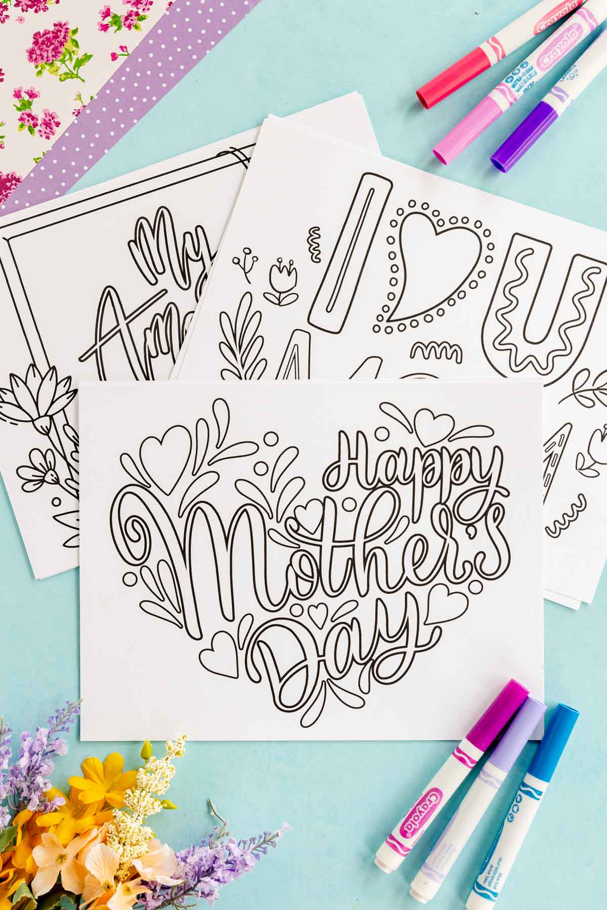 stack of coloring pages for Mother's Day