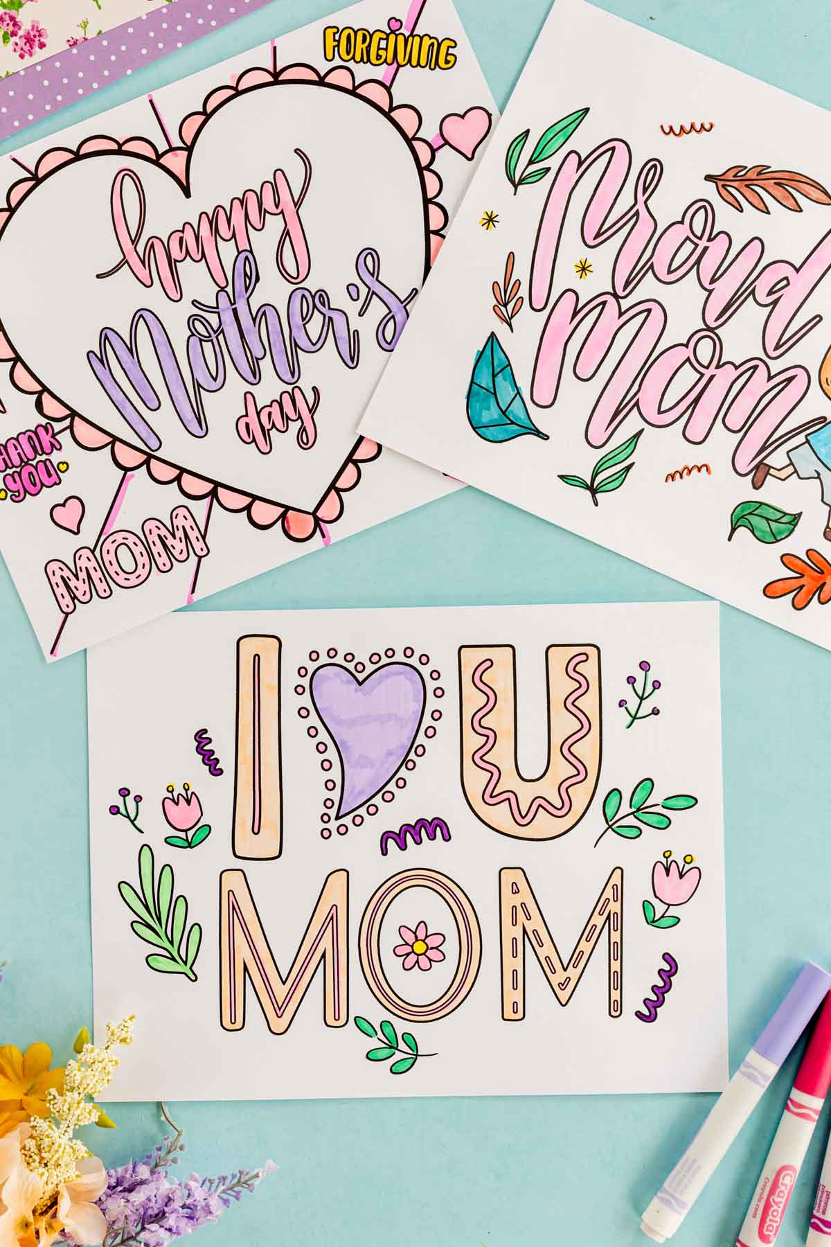 Mother's Day coloring pages that are colored in