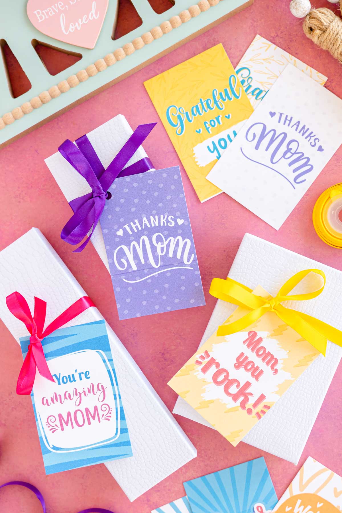 white boxes with Mother's Day gift tags