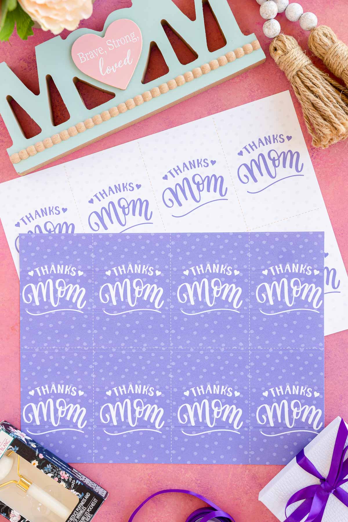 purple printed out Mother's Day gift tags