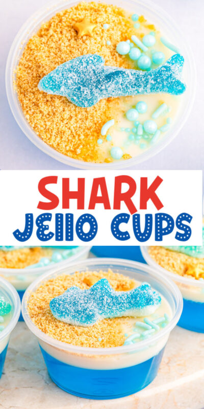 two images of shark jello cups