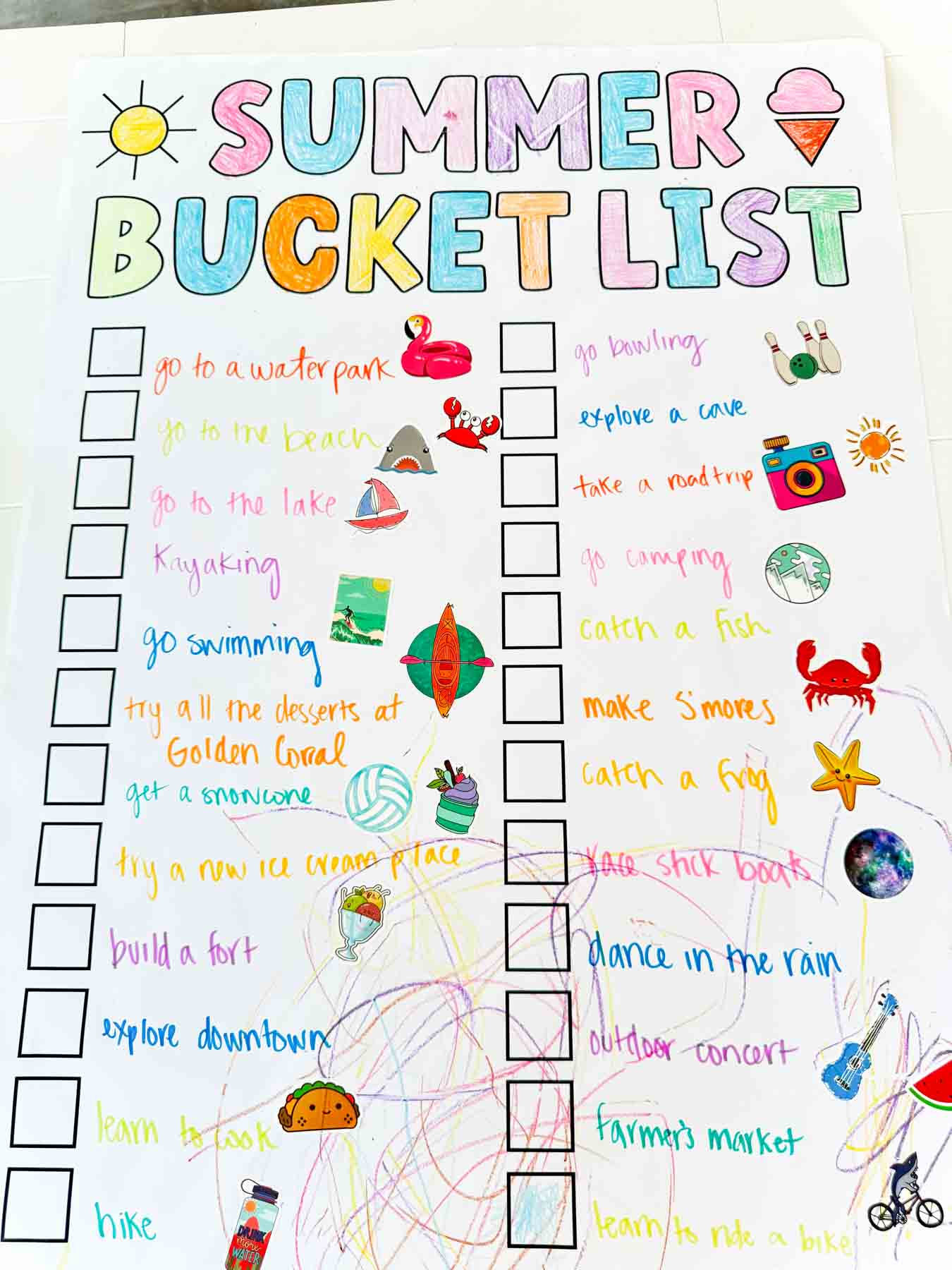 summer bucket list with fun summer ideas on it