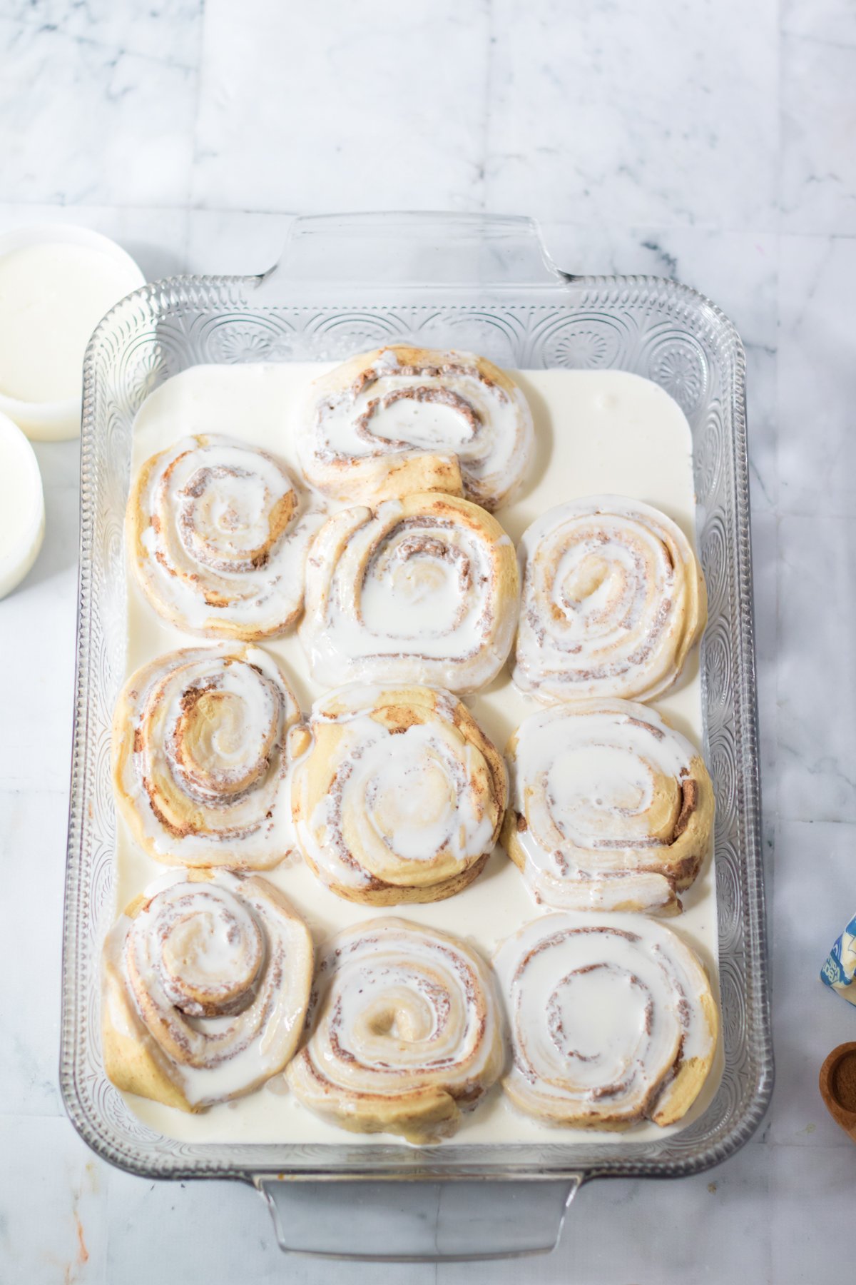 cinnamon rolls soaked with heavy cream