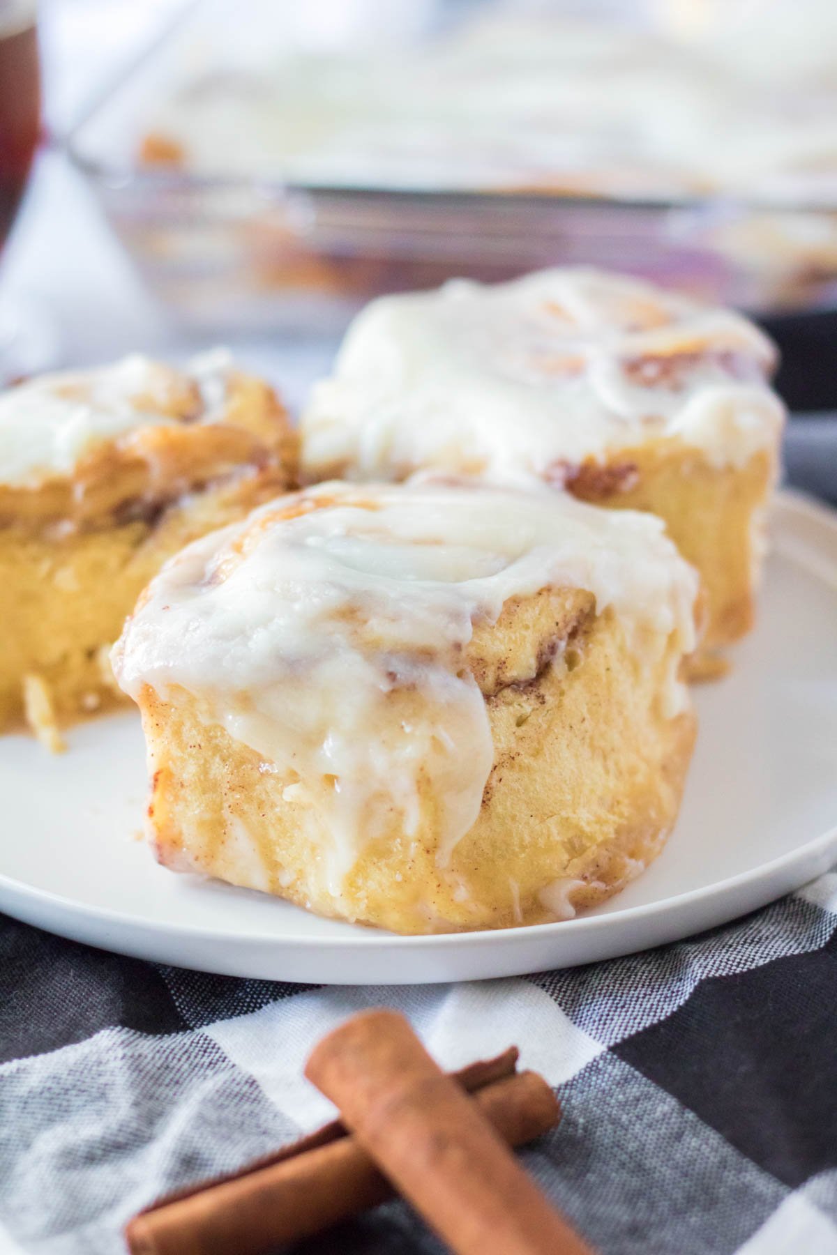 White plate with fluffy TikTok cinnamon rolls