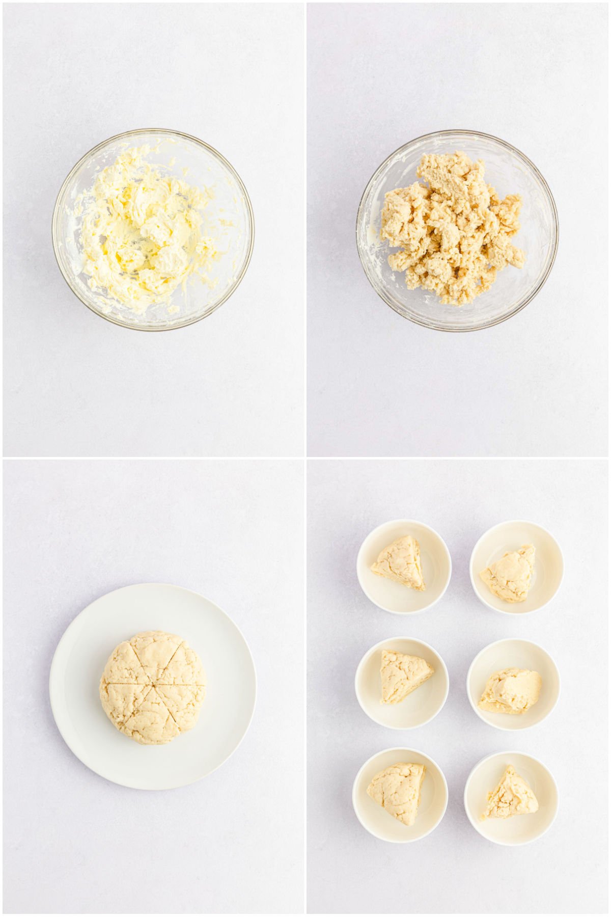 collage of pictures showing cake mix in a glass bowl