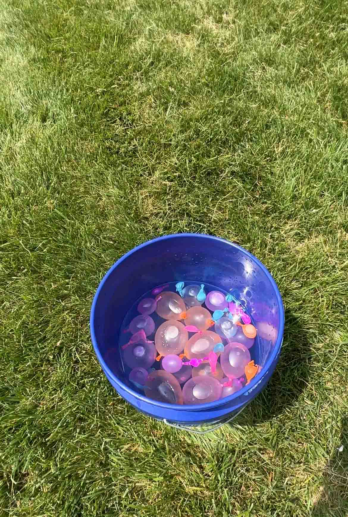 bucket filled with water balloons