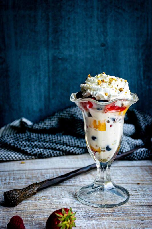 glass of ice cream and fruits