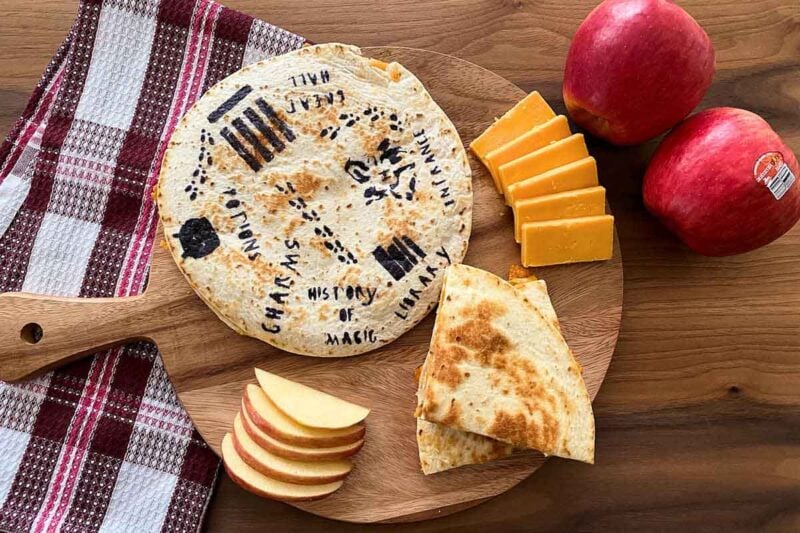 quesadilla with writing on it to resemble a map