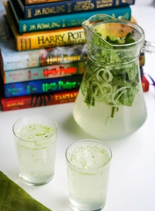 glass of herb and cucumber infused water