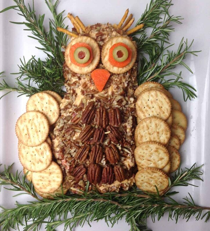 cheeseball shaped like an owl