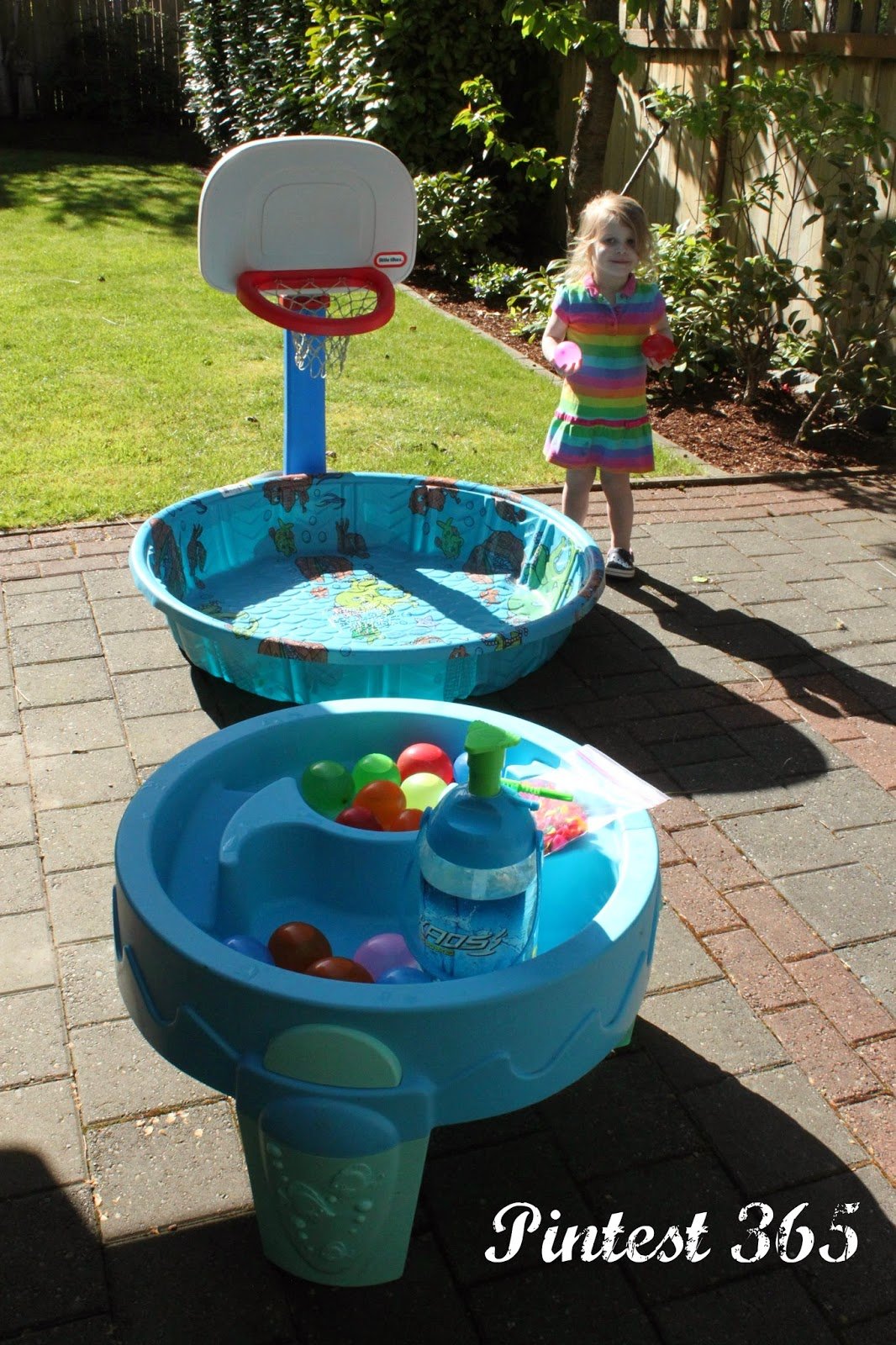 basketball hoops and kiddie pools 