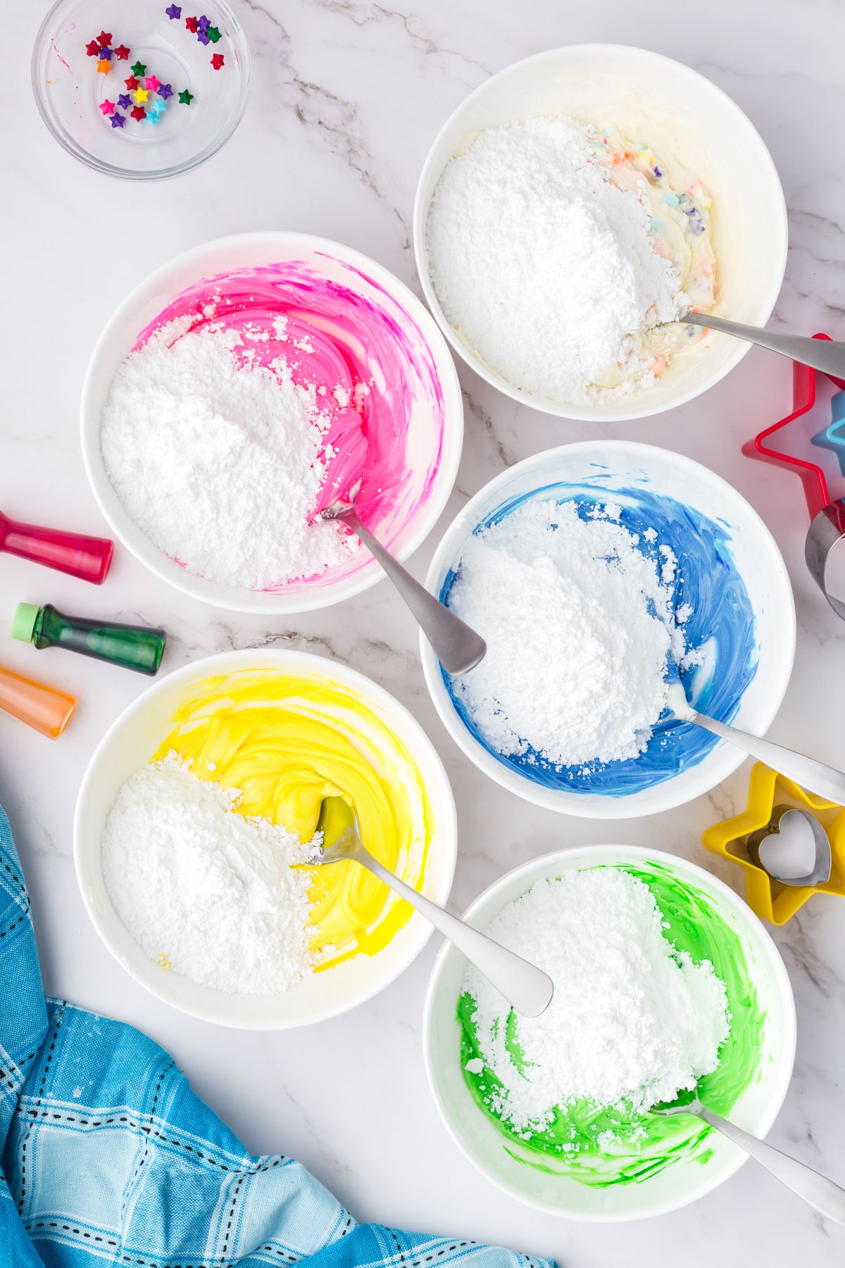 glass bowl with colored frosting 