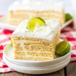 slice of key lime icebox cake on two white plates