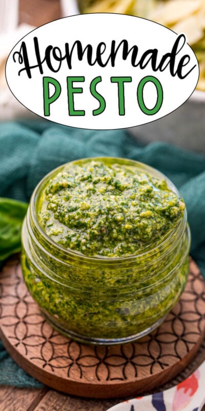 homemade pesto in a little glass jar