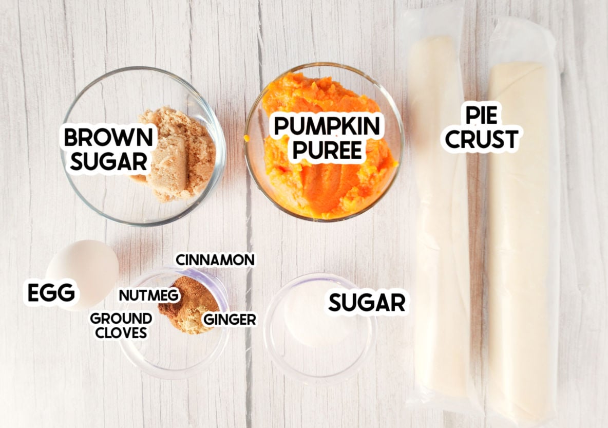 ingredients to make Harry Potter pumpkin pasties with labels