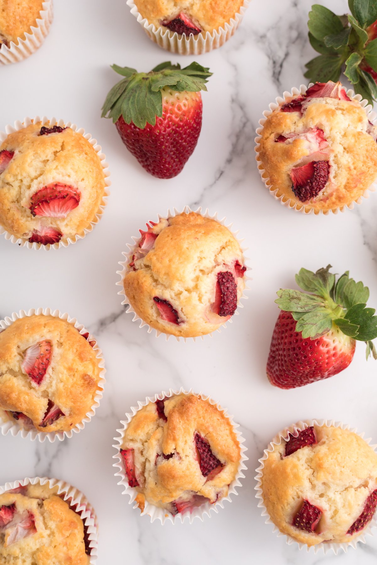 top down view of homemade strawberry muffins