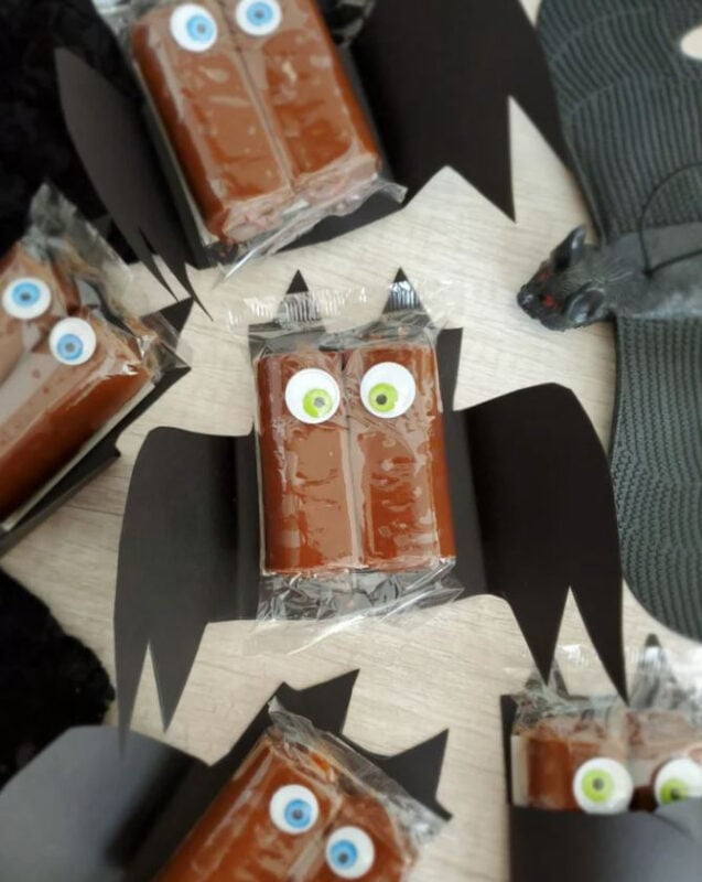 swiss rolls tapped to paper bat wings