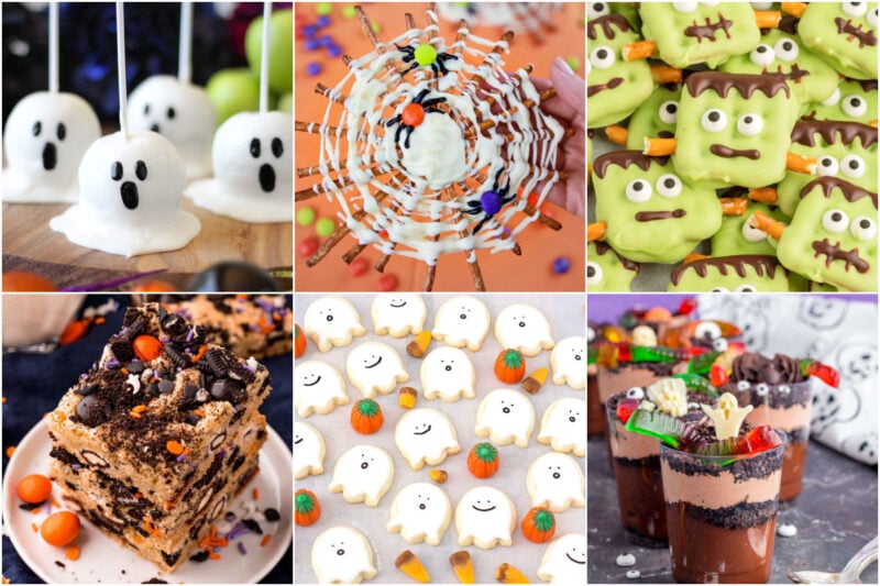 collage of halloween snack images