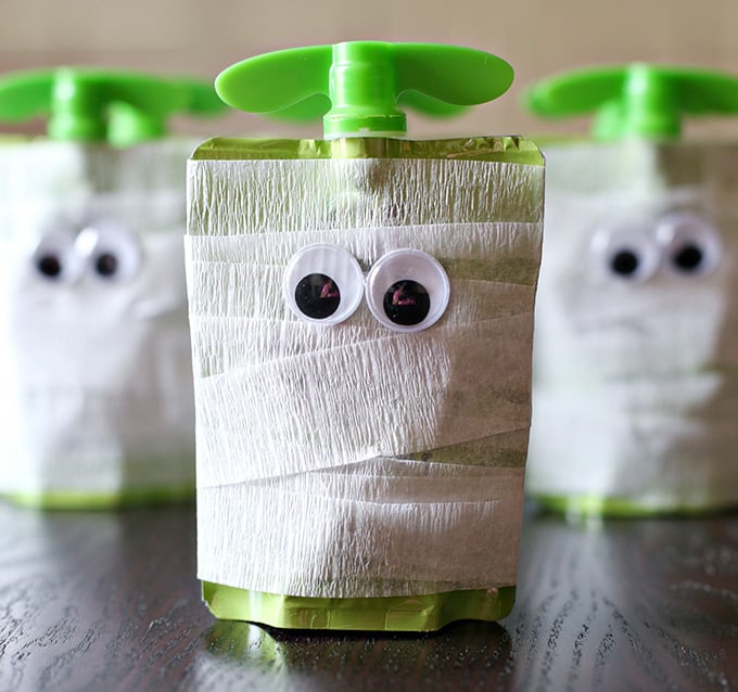 DIY mummy pouches with googley eyes