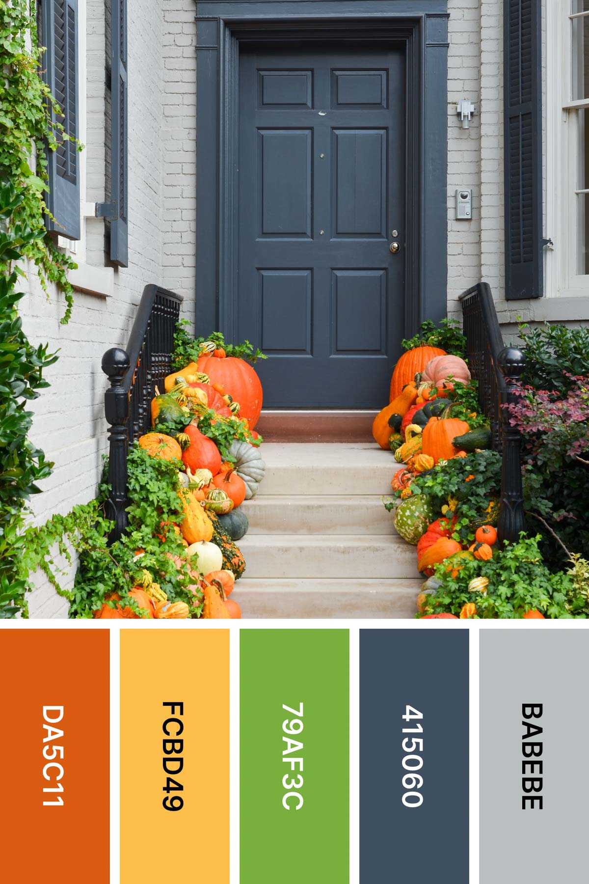 porch decorated for fall with a fall color palette
