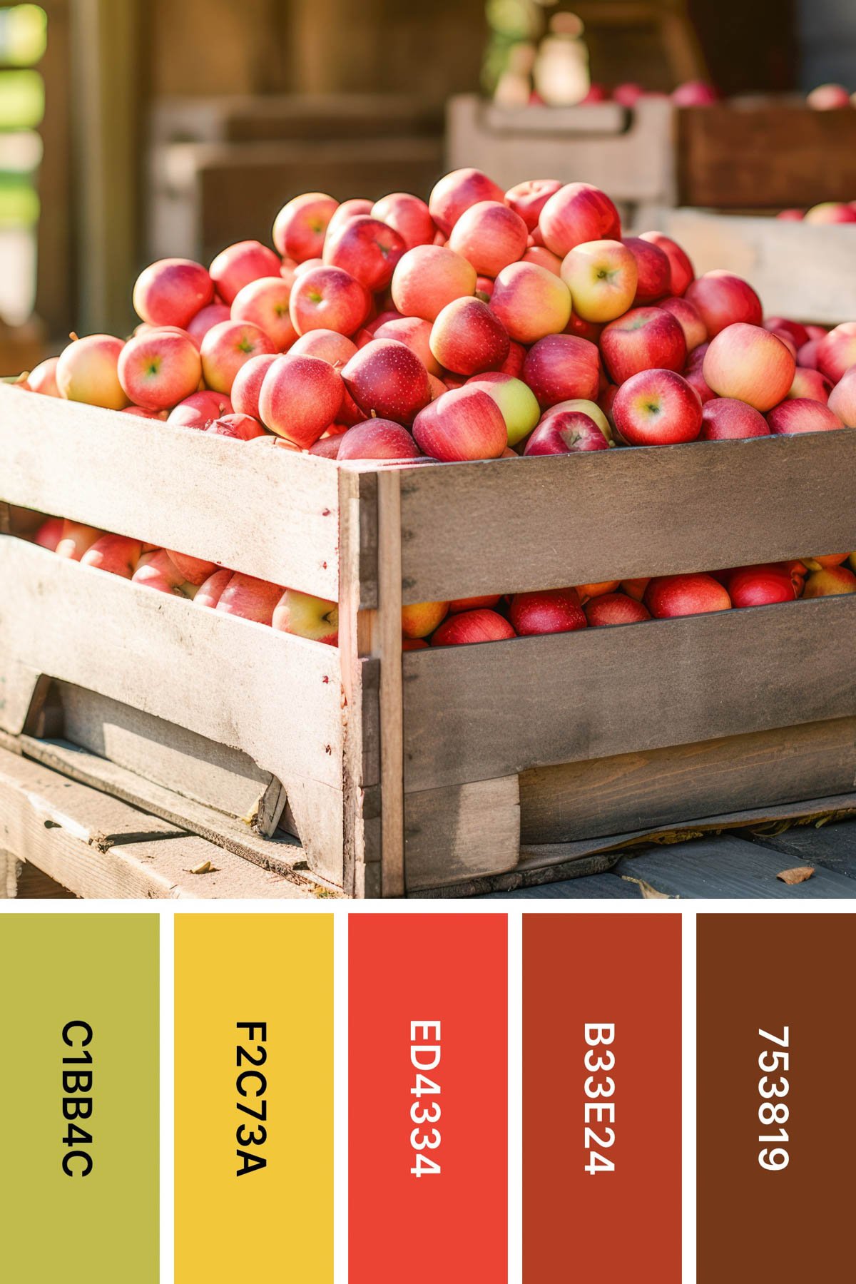 bin of apples with a fall color palette under