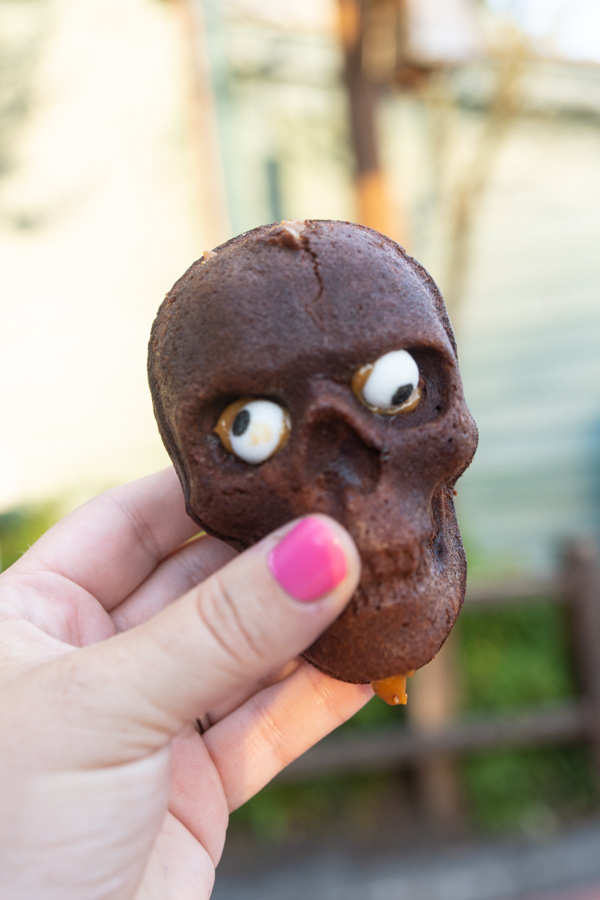 hand holding a skull brownie