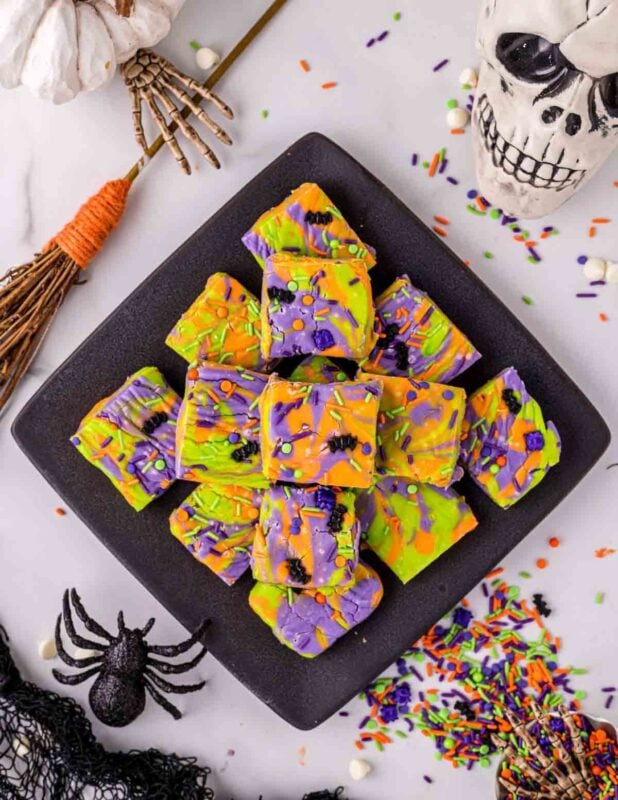 plate of brightly colored fudge