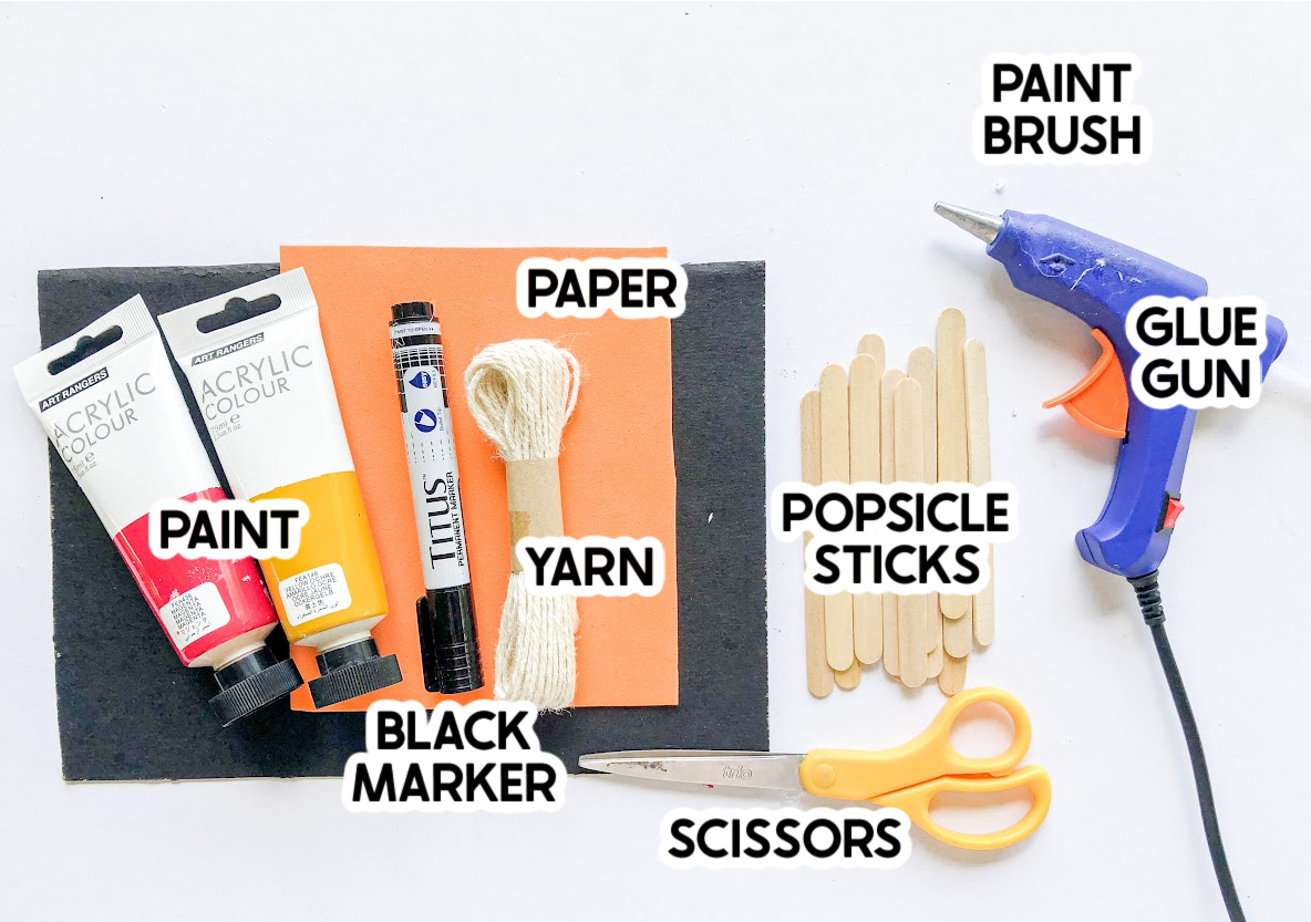 supplies needed to make a popsicle stick scarecrow