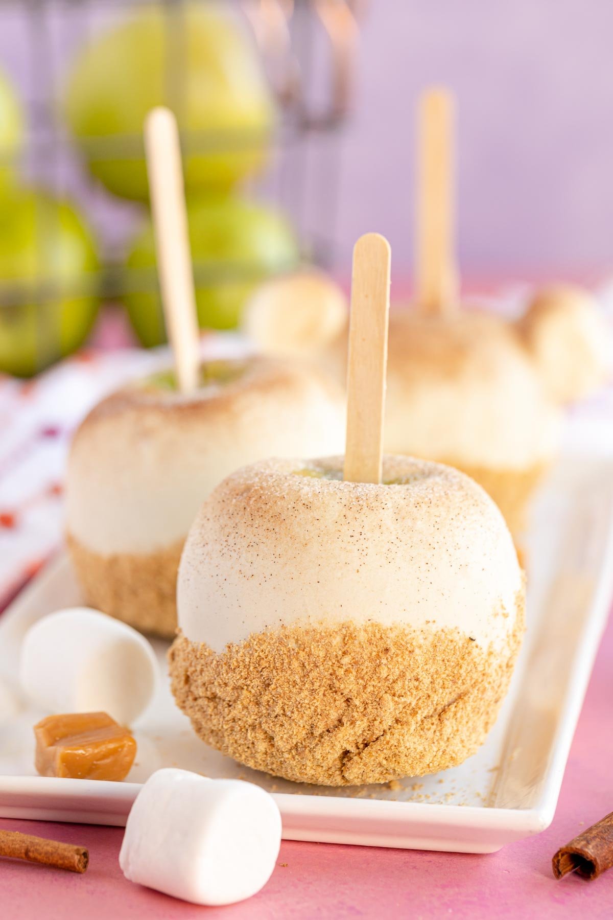 apple pie caramel apples on a white plate