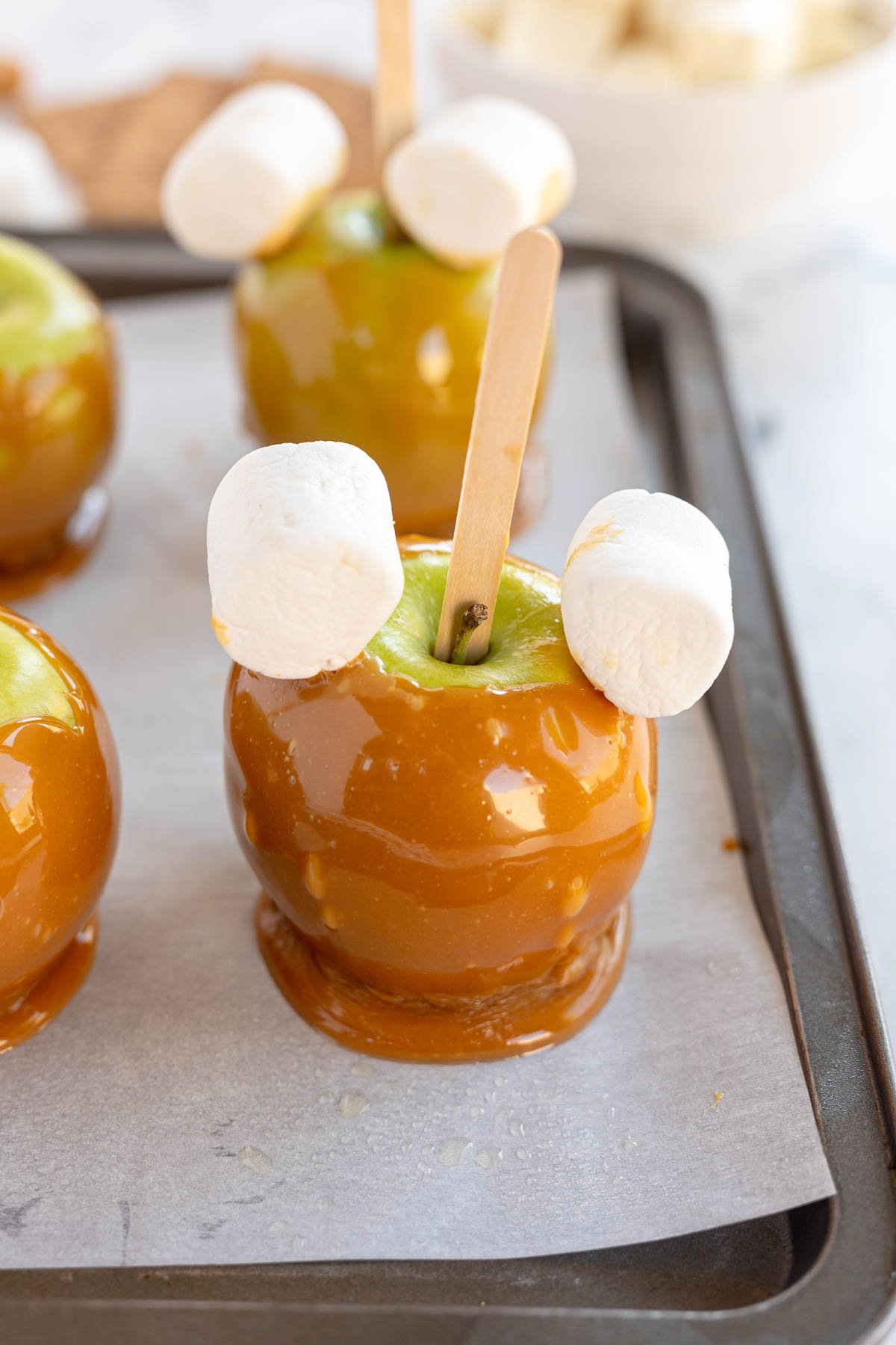 caramel apples with marshmallow ears