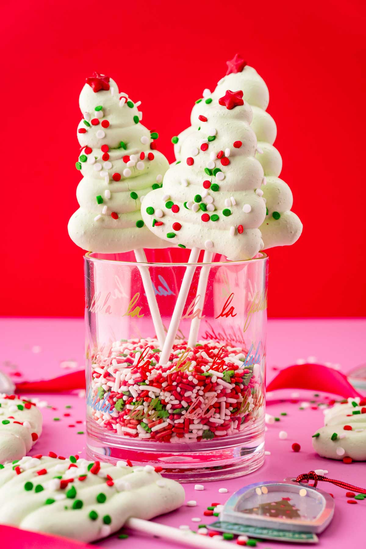 Christmas meringue trees on lollipop sticks