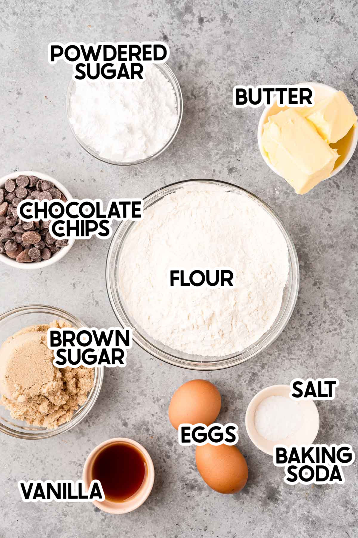 ingredients in Grand Floridian chocolate chip cookies with labels