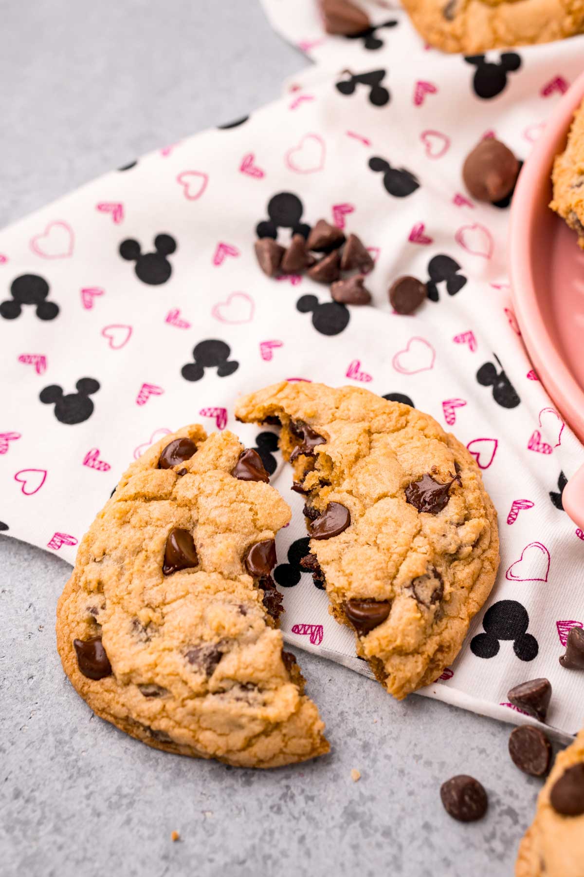 chocolate chip cookie broken in half