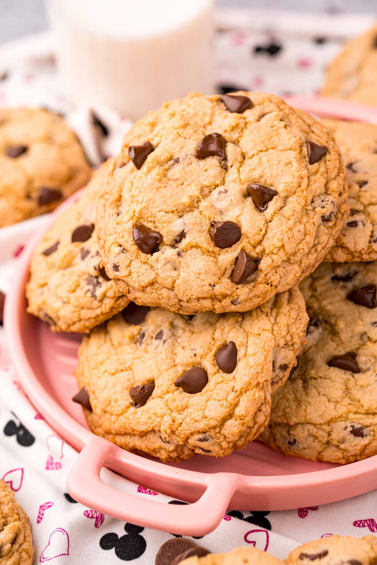 pink plate full of Grand Floridian chocolate chip cookies